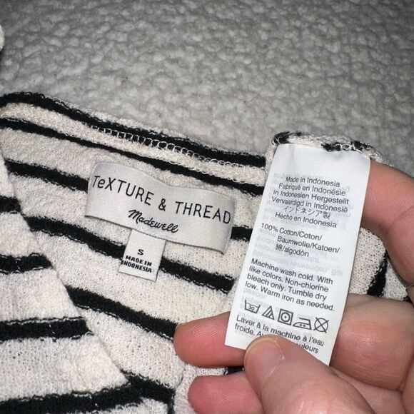 Madewell Texture & Thread Small Black Cream Stripe Faux Wrap Tee EUC - Picture 6 of 10